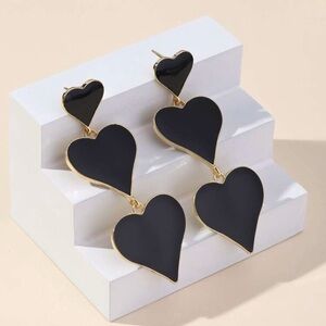 Elegant Black Heart Drop Earrings